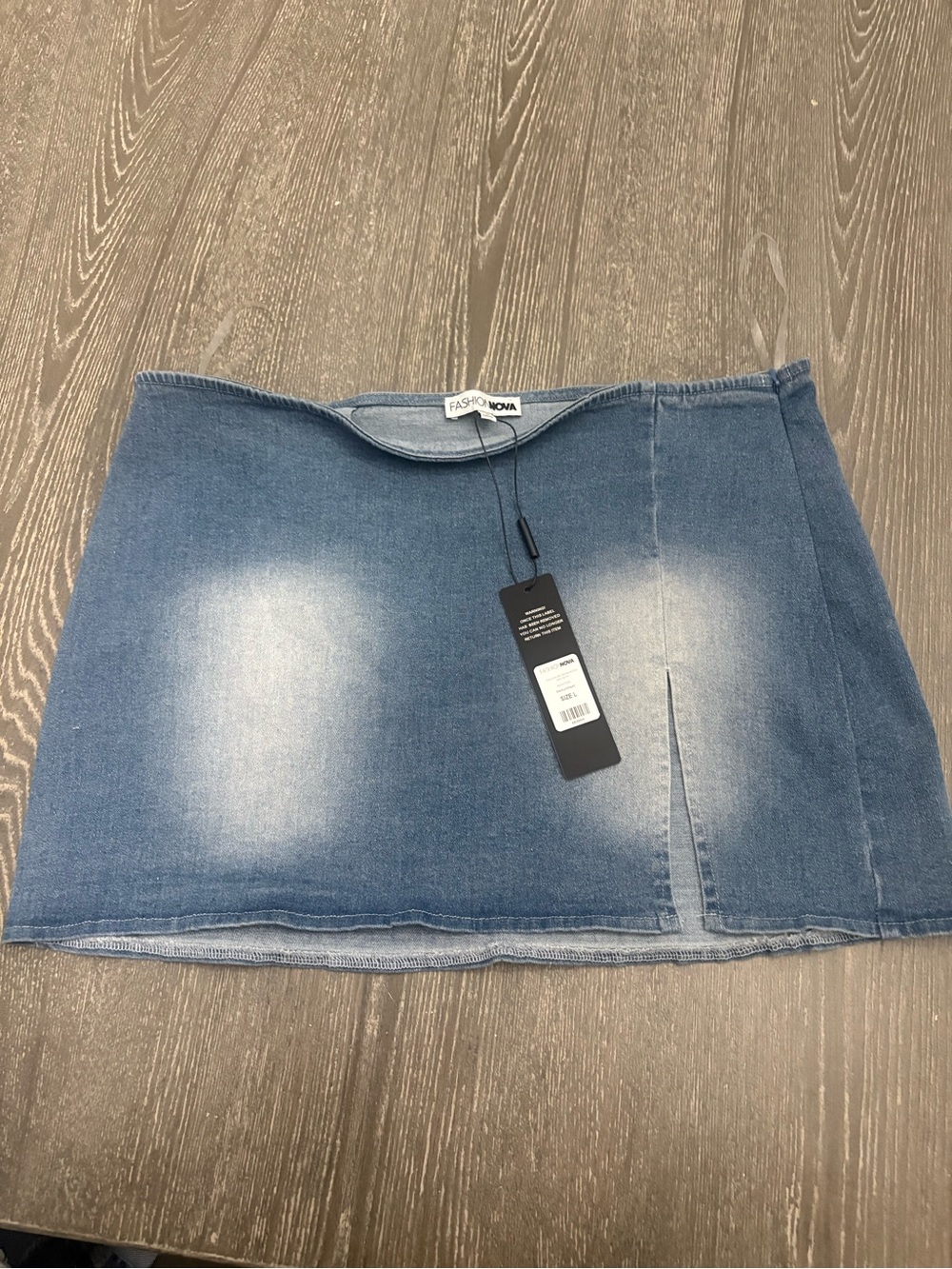 Fashion Nova Distressed Blue Denim Mini Skirt with Front Slit